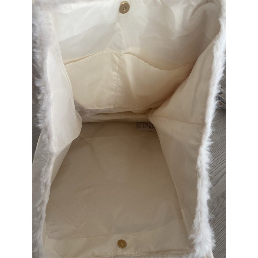 Victoria's Secret Ivory Faux Fur Tote Bag Logo Double Handles Women - Picture 6 of 6